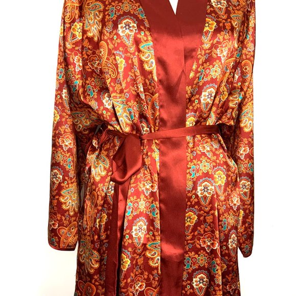 Vintage Cacique Lingerie Satin Polyester Paisley Print Robe Sz M - Picture 6 of 16